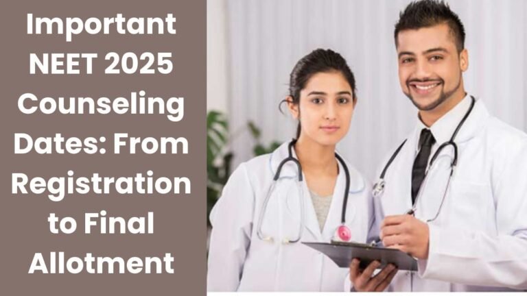 The admission process for medical and dental courses in India is a long and eventful journey. Every year, lakhs of students compete for admission to MBBS, BDS and other courses through NEET (National Eligibility cum Entrance Test). But just clearing the exam is not enough – the real process begins when it comes to NEET Counselling. Counselling at the NEET 2025 is a significant part as students who passed in the test will now be keen to acquire a position in government and non-government medical colleges situated in India. Within the frames of this article, we will understand what all the important dates regarding NEET 2025 counselling are, what are the various stages of the counselling procedure, how one can apply to the counselling and how the allotment of seats operation happens. Stages of NEET 2025 Counselling NEET counselling is a well-planned process that involves various stages. It is important to attend each step carefully: 1. Registration First of all, candidates need to register online by visiting the official website of MCC (www.mcc.nic.in). During registration, students need to fill in their NEET roll number, date of birth, mobile number and email ID. A security deposit is also required along with the registration. 2. Choice Filling After registration, students need to choose their preference of colleges and courses. They are allowed to fill in as many choices as they want – but must be very careful as these choices will be used for seat allotment. 3. Seat Allotment MCC allots seats as per the available seats and the rank and preferences of the students through a computerised process. If a student gets a seat, they need to download the allotment letter. 4. Reporting & Document Verification After getting the seat, the student has to report to the respective college. Here all the required documents such as mark sheet, caste certificate, NEET score card, etc. are checked. 5. Round 2, Mop-up Round and Stray Vacancy Students who do not get a seat in the first round or wait for a better option can participate in Round 2. The mop-up round is for unfilled seats, and the stray vacancy round gives the last remaining students a chance. 📚 List of Required Documents The following documents are required at the time of reporting for NEET counselling: NEET 2025 Admit Card and Score Card 10th and 12th Marksheets and Certificates Identity Proof (Aadhaar, Passport, Voter ID) Passport Size Photograph (Recent) Cast/EWS/PwD Certificate (If Applicable) Seat Allotment Letter (Downloaded from MCC) 💡 Some Important Points About Counselling Multiple Rounds: NEET counselling is conducted in multiple rounds. Don’t be disappointed if you don’t get your desired college in the first go. Fee Refund: If you don’t participate in any round or don’t accept the seat, your security deposit can be refunded. Option Locking: It is mandatory to lock the options after choice filling. If you don’t do this, the system considers the last choices filled by you as locked. Free Exit Facility: If you are allotted a seat in the first round, you can opt for a ‘Free Exit’ by not reporting. But this cannot be done after Round 2. 🌍 AIQ vs State Quota Counseling All India Quota (AIQ): Counselling is done by MCC for 15% of government seats across India. State Quota Counseling: Counselling process is done by the respective state government for 85% of seats. Students can participate in both the counsellings, provided they meet the respective eligibility criteria. Conclusion It is extremely important to participate in NEET 2025 counselling and keep track of all the dates as it determines the direction of the medical career of the students. Registration, choice filling, reporting – all these steps need to be completed wisely to get a good medical seat. If you have cleared NEET 2025, this article will act as a guide for you. By taking the right decision at the right time, you can start your medical journey in a better way.